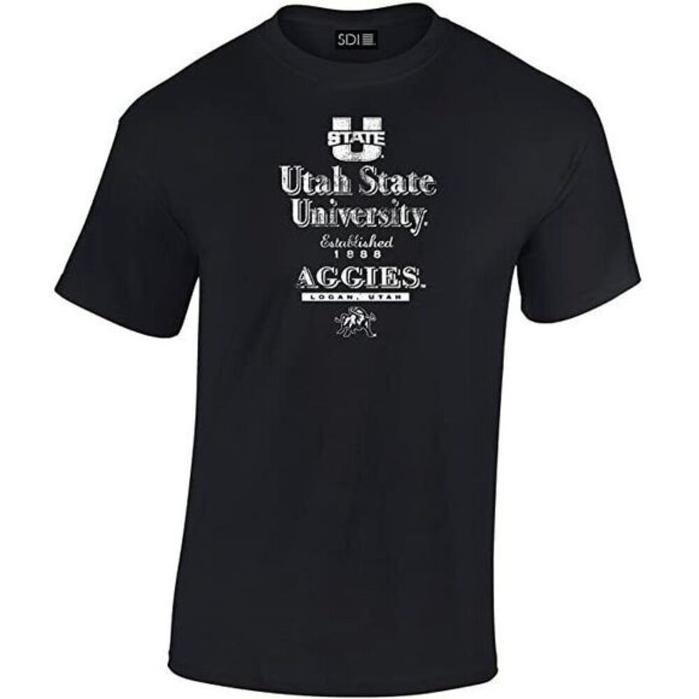 SDI Utah State University Aggies Shirt Mens L Black Graphic Tee Logan Utah